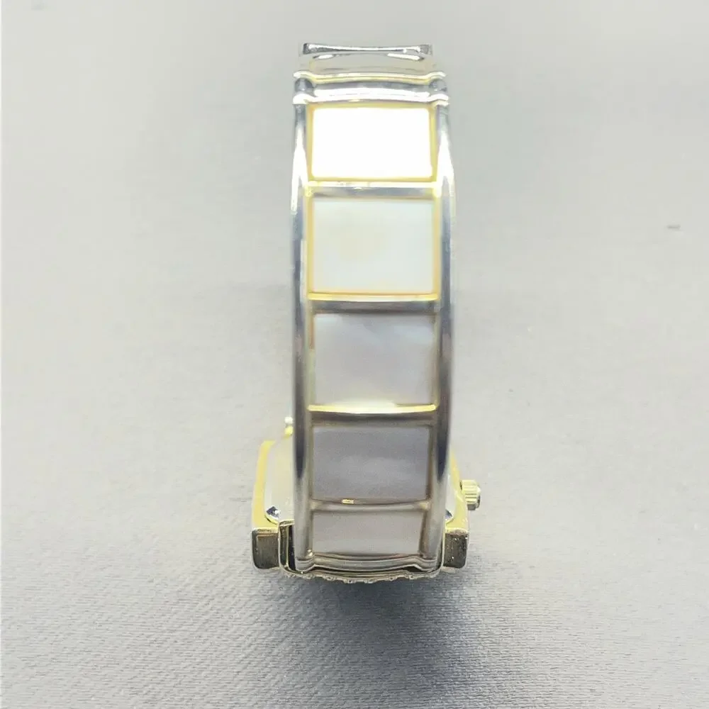 Studio Time Women’s Square Gold Tone Cuff Bangle Quartz Watch Opal Needs Battery